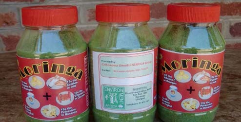 Jars of moringa powder