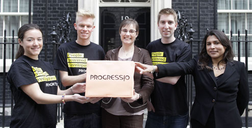 Progressio staff members and supporters outside 10 Downing Street