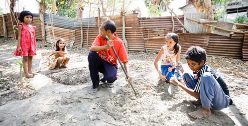 Man and his children in Timor Leste