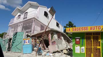 A collapsed building in Haiti