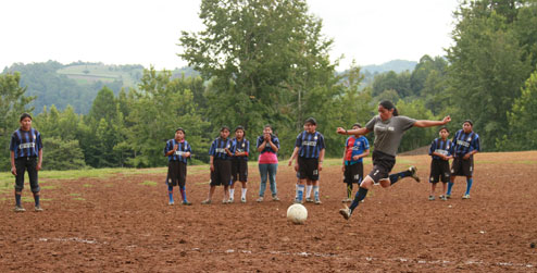 The winning penalty shot from one of the women's teams, taken by Andrew West