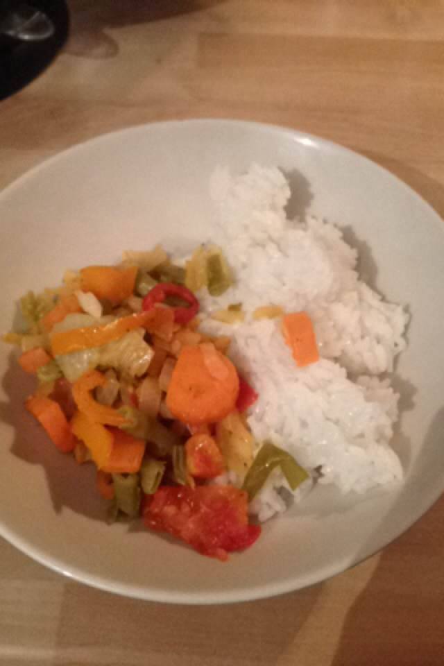 Tracey's ZimFast meal of vegetable chilli and rice