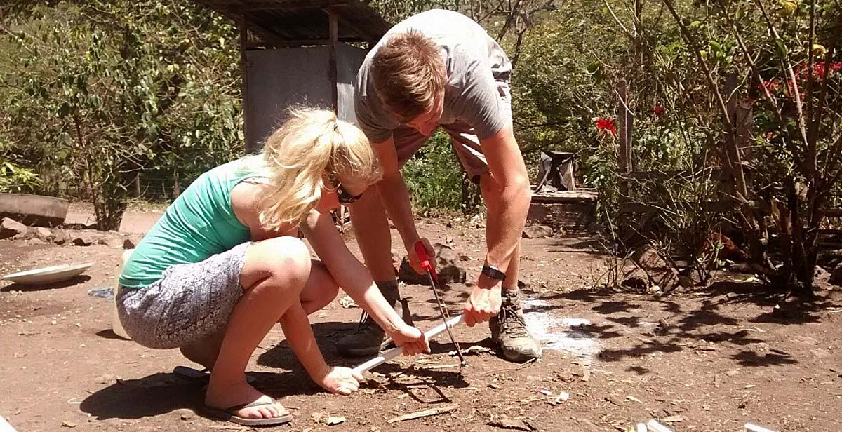 Sawing plastic piping for the water filters