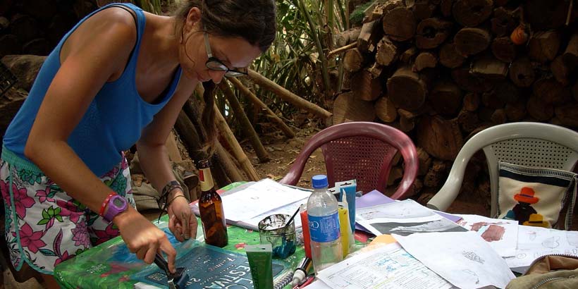 Elza prints a leaflet for the Eco-festival