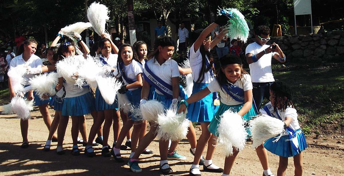 Girls from the village taking part in the Day of Patriotism celebrations