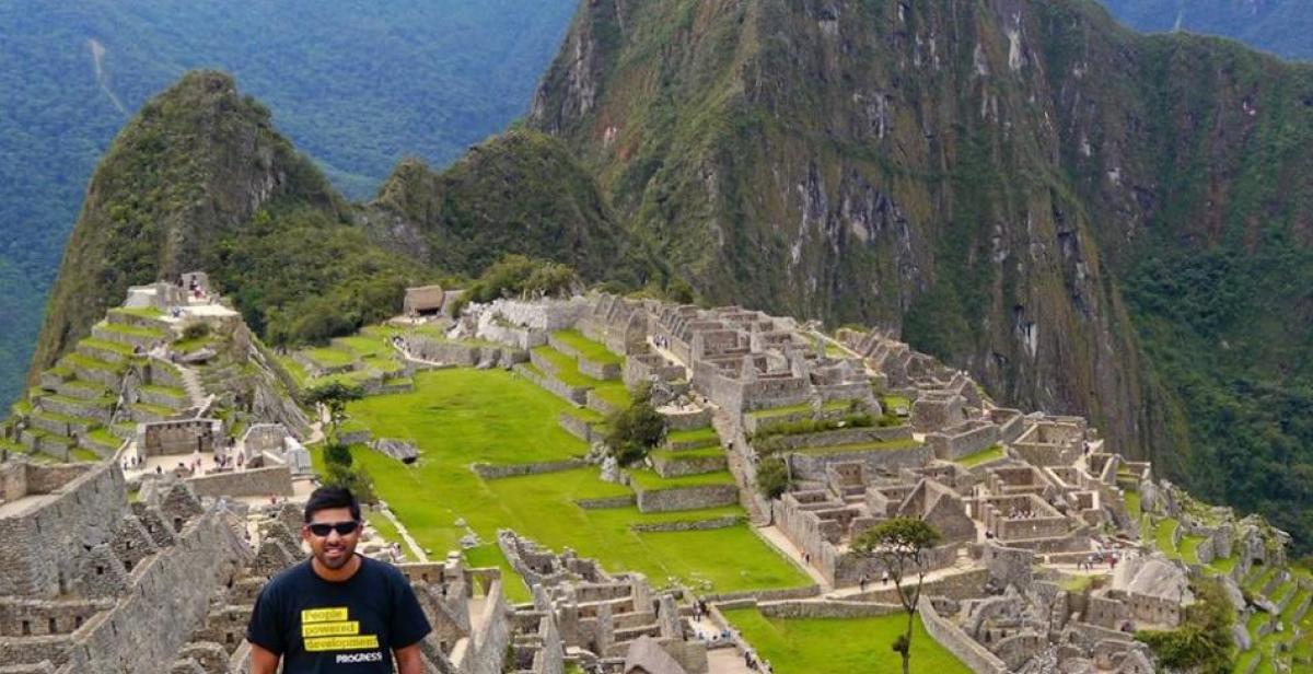Monju Meah at Machu Picchu, having trekked to fundraise for Progressio