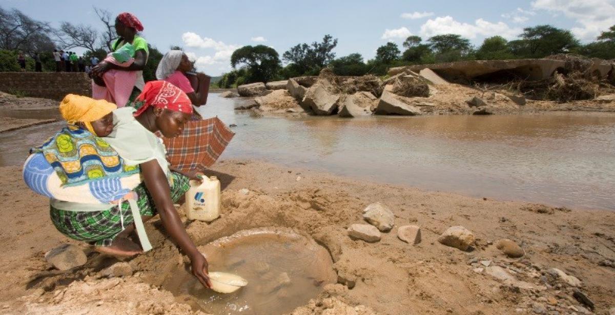 Pictured: Women collecting water in Zimbabwe, where a woman&amp;#039;s role is often to become a wife and look after household chores. 
