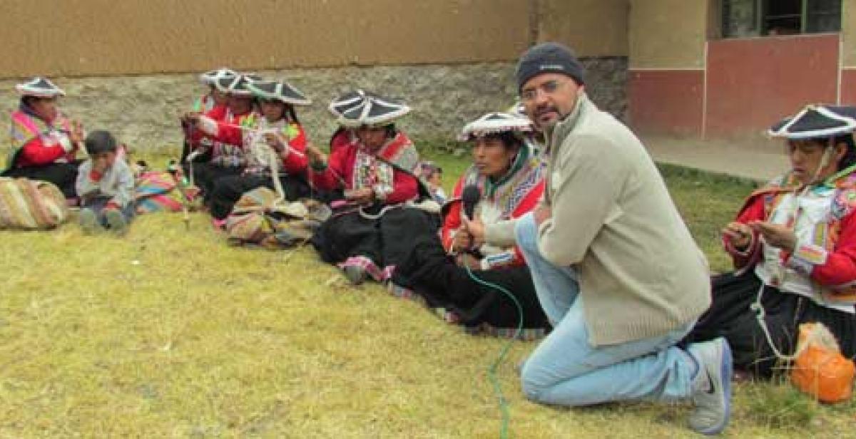 Alberto Vasquez interviews women in Pitumarca, Peru