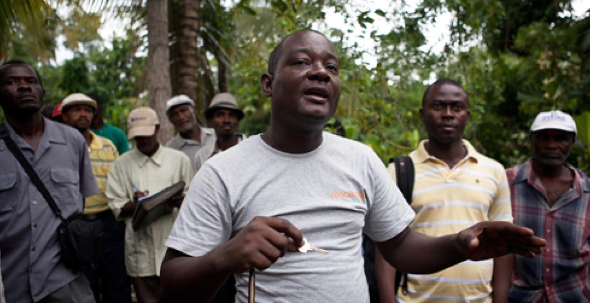 Gabriel Petit-Homme addresses villagers