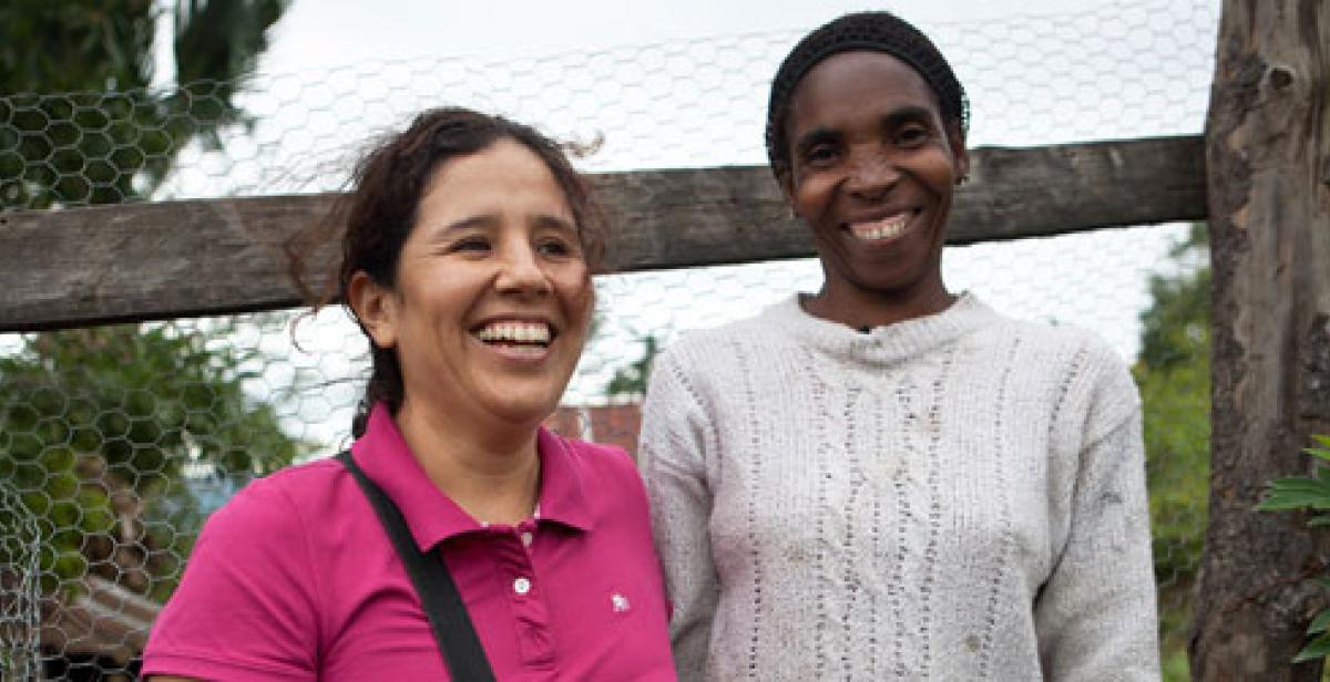 Karina Cuba with farmer Elena Tusen