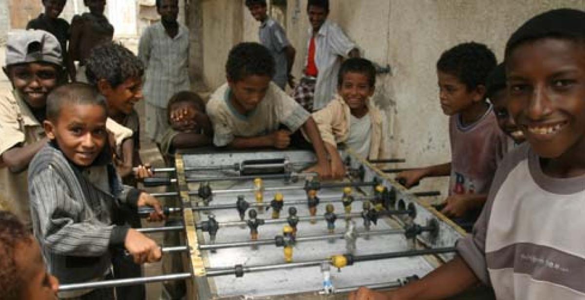 Yemeni boys play table football. (Nick Sireau/Progressio)
