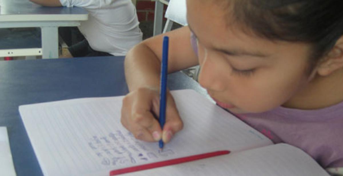 A girl in an English lesson in Peru
