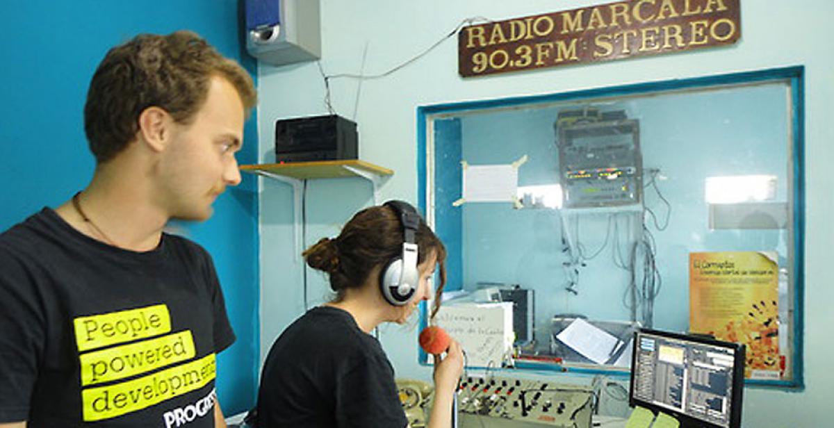 Volunteers involved in an interview with Radio Marcala