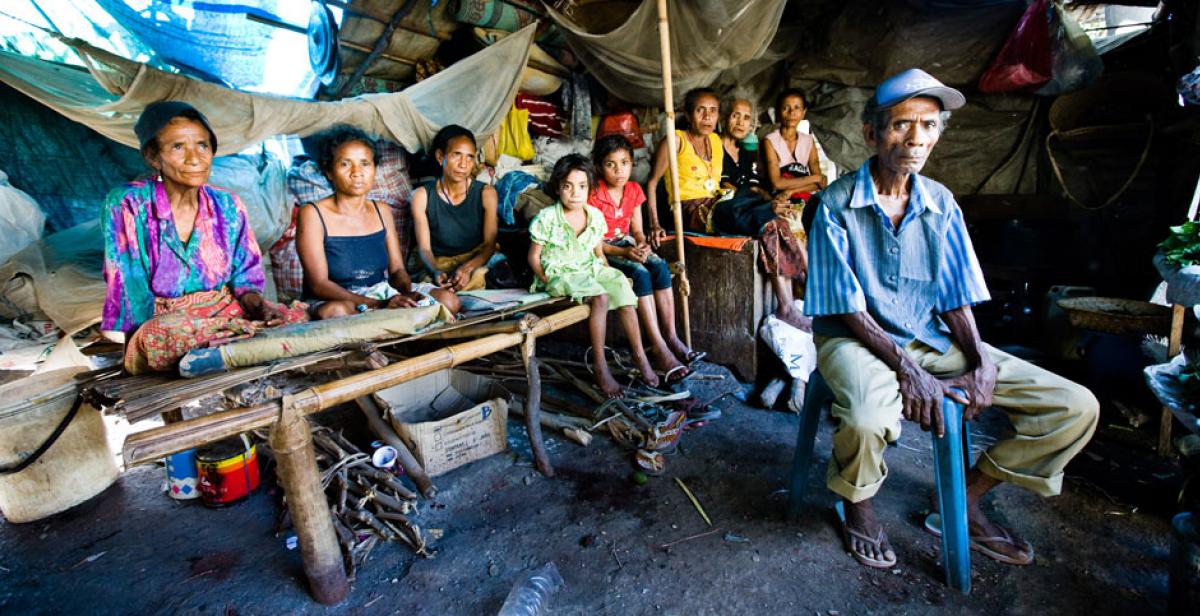 Internal displaced families sheltering in a tent