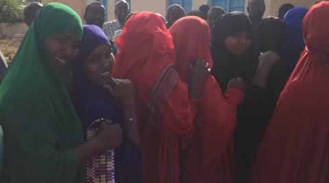 Young women queue to register their vote in Hargeisa