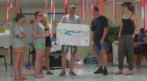 Kaye, Caitlyn, Jess, Matt, Gavin and Anna presenting our perceived stereotypes of Nicaragua