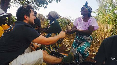 Kieran and Wachisa meeting the local community at Njiri