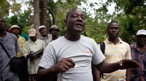 Gabriel Petit-Homme addresses villagers