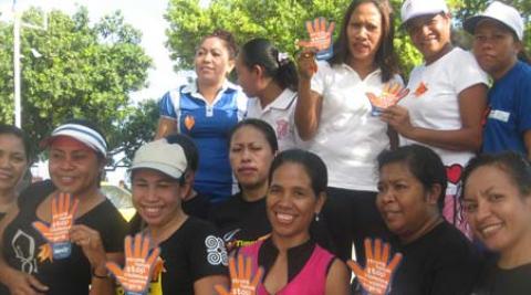 Women campaigning against domestic violence on International Women's Day in Dili