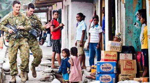 Peacekeeping soldiers in a street in Dili, Timor-Leste