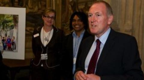 MP Paul Goggins (right) speaking at East Timor: Who Cares? exhibition