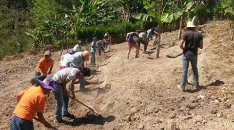 Volunteers working on hillside farm in Honduras