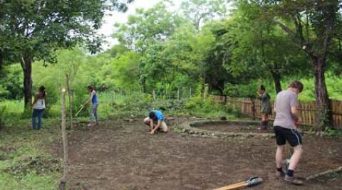 Volunteers working on a vegetable garden in Nicaragua