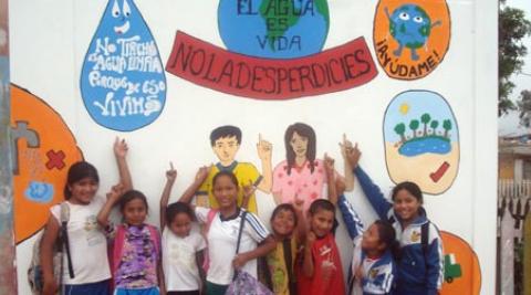 Children in front of mural
