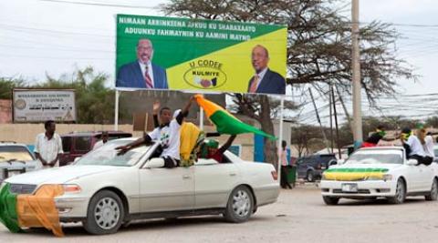 supporters of the Kulmiye party drive through Hargeisa