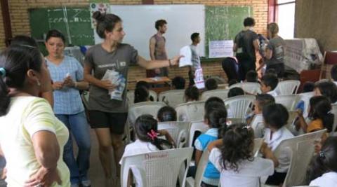 Session with school children on dental hygiene and hand washing