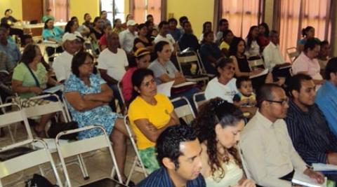 Climate justice campaigners in El Salvador at a debrief meeting